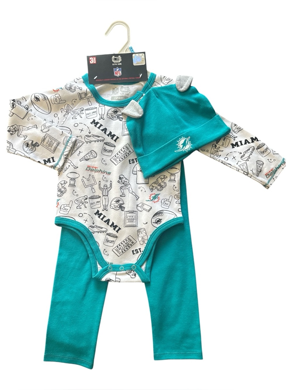 NWT Ultra Game NFL Miami Dolphins Baby Outfit Set FOOTBALL UNISEX 24M 24 Months